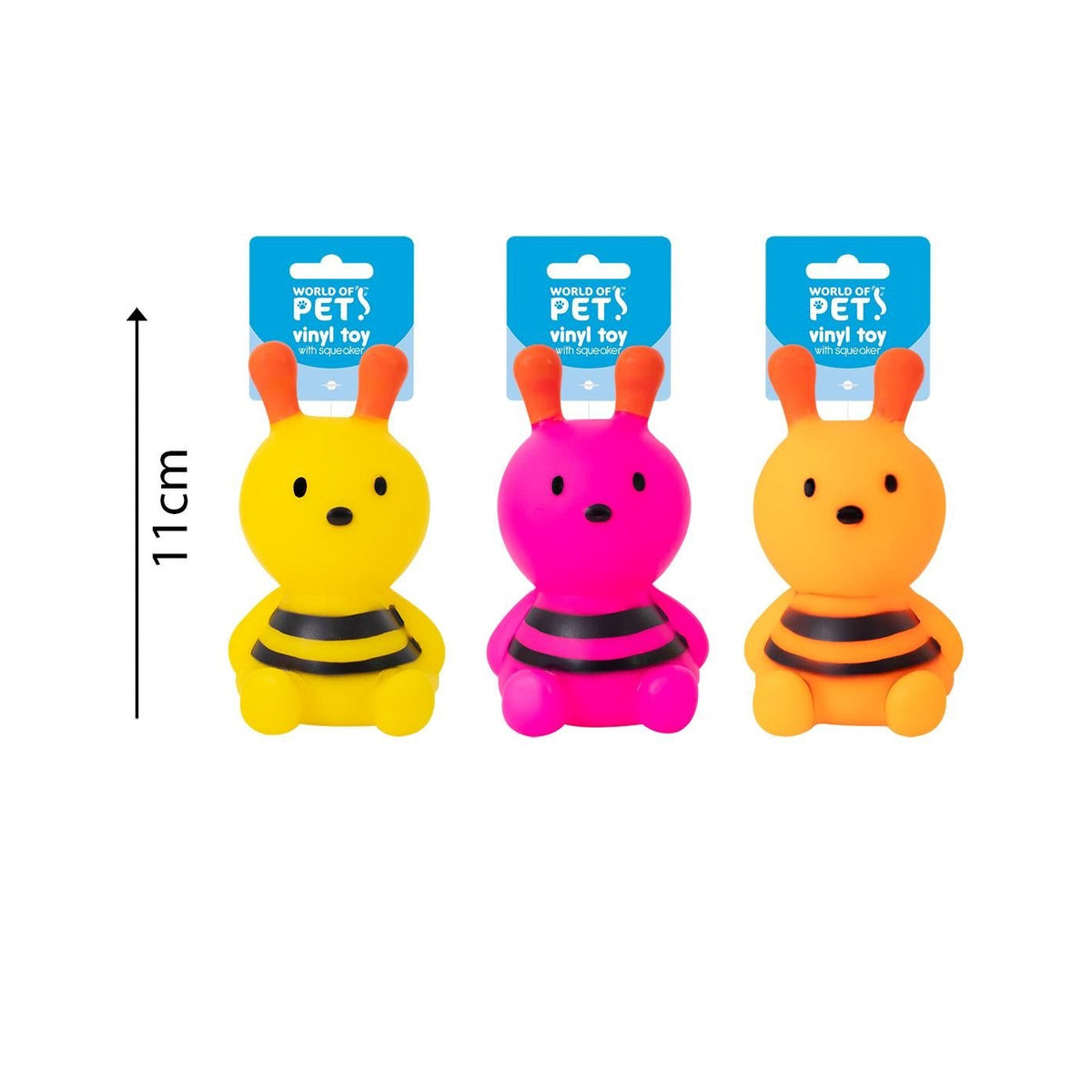 World of Pets Bee Venyl Dog Toy with Squeaker Assorted Colours 6cm x 6cm x 11cm Pack of 1 WP1460 | Robust Rubber and Lightweight | Promotes Dental Hygiene | Great for Games of Throw and Fetch