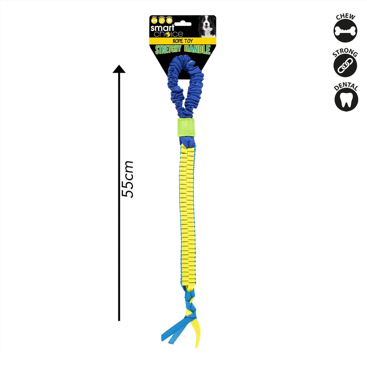 RSW Smart Choice Stretchy Handle Bungee Woven Rope Tug Dog Toy Multicoloured 55cm SC1336 | Robust and Lightweight | Chew Toy | Great for Indoor and Outdoor Games | Great for Tug and Pull Game | Promotes Dental Hygiene