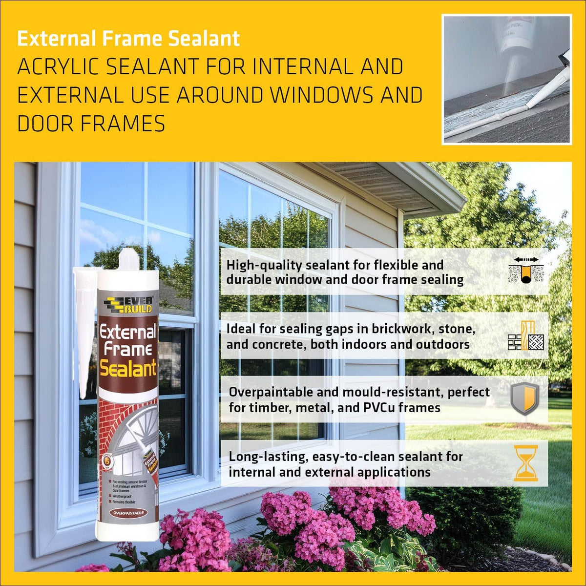 Everbuild External Frame Sealant White 290ml EXTWE | For Sealing Around Timber and Aluminium Windows and Door Frames | Weatherproof | Remains Flexible | Overpaintable