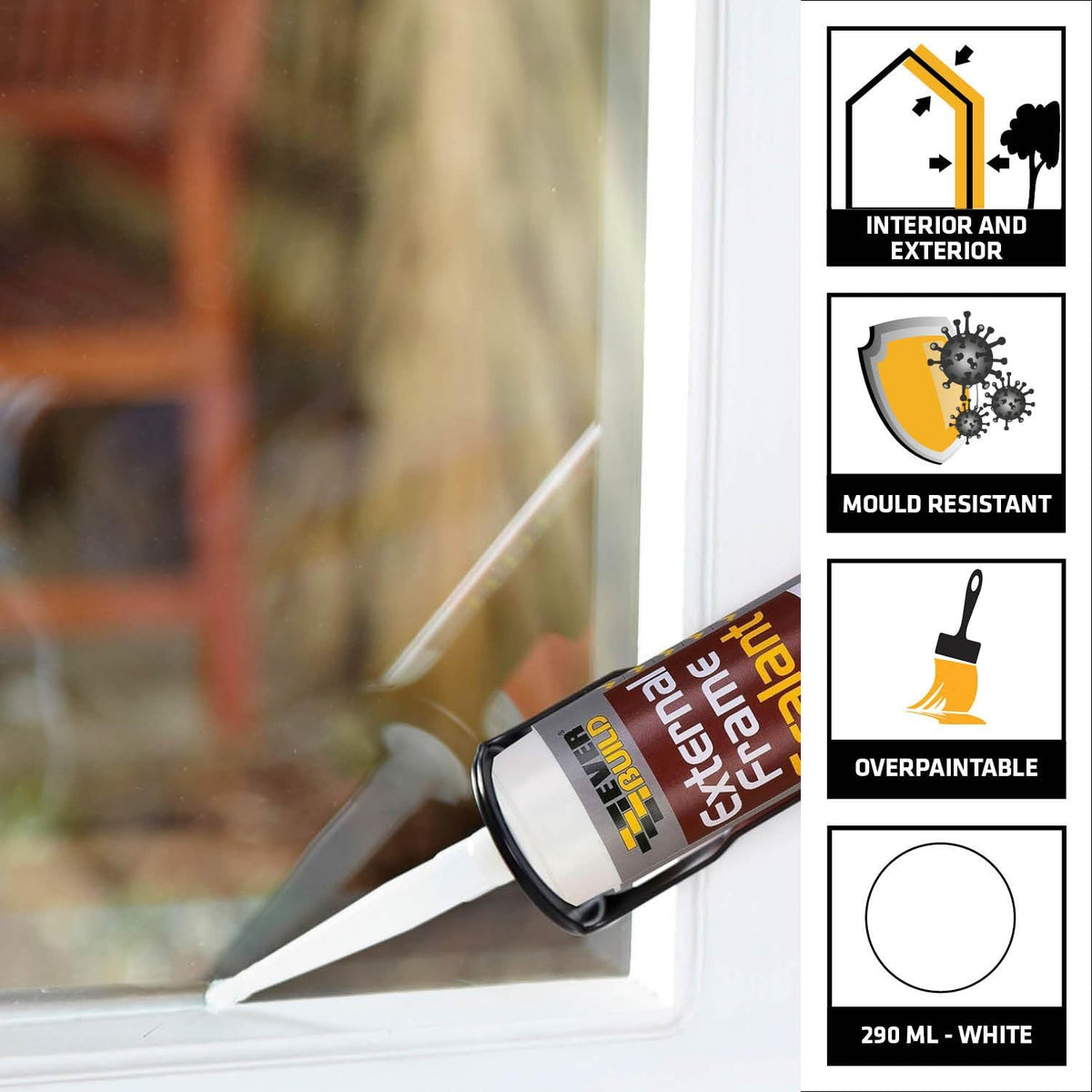 Everbuild External Frame Sealant White 290ml EXTWE | For Sealing Around Timber and Aluminium Windows and Door Frames | Weatherproof | Remains Flexible | Overpaintable