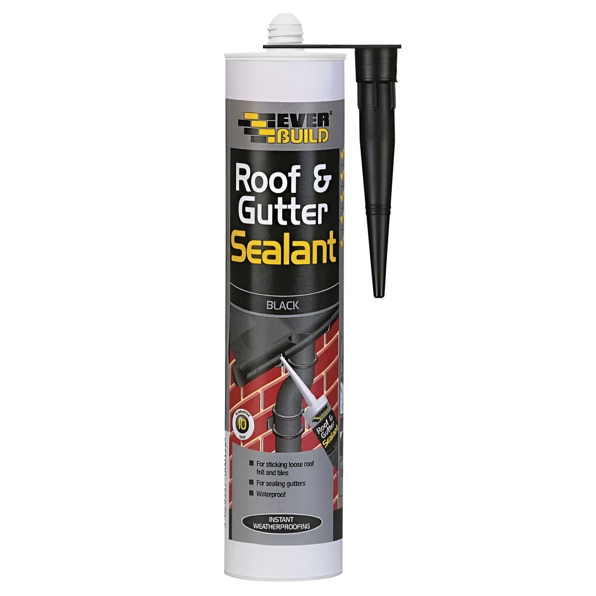 Everbuild Roof and Gutter Sealant Black ROOF | For Sticking Loose Roof Felt and Tiles | For Sealing Gutters | Waterproof | Instant Weatherproofing