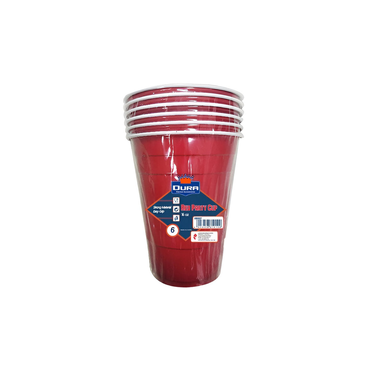 Dura Kitchen Accessories Party Cups Red 16oz Pack of 6 DE037 | Disposable | Easy Grip | Strong Material