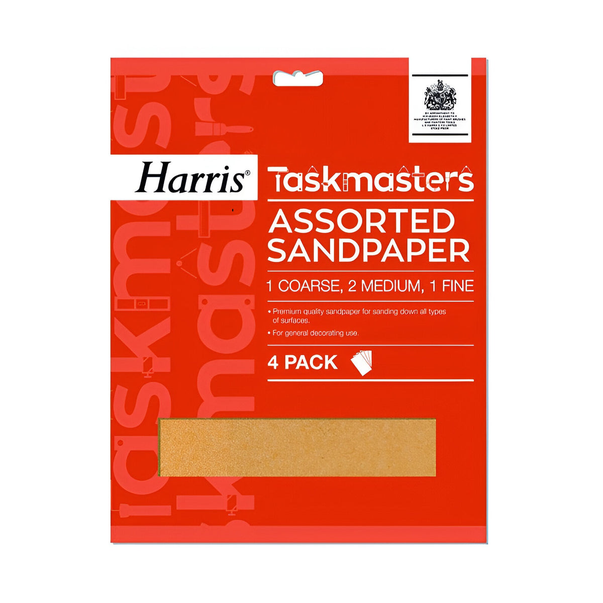Harris Taskmasters Sandpaper Assorted Pack of 4 | Premium Quality | For Sanding Down All Types of Surfaces | For General Decorating Use | 1 Coarse - 2 Medium - 1 Fine