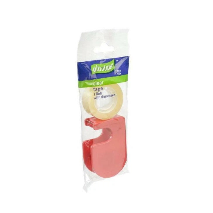 Ultratape Tape Roll with Dispenser Clear 19mm x 33Mtr RT03271933 | For Office-School and Home Use