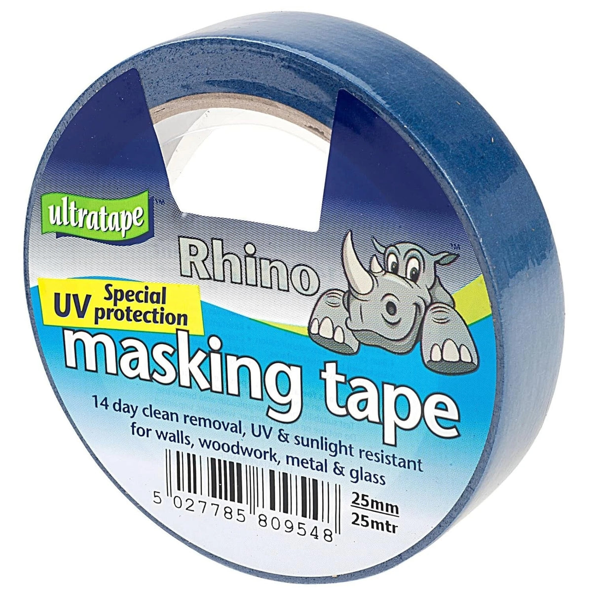 Ultratape Rhino Masking Tape Blue 25mm x 25Mtr MT0070-25X25 | UV Resistant | 14 Day Clean Removal | Special Protection for Walls-Woodwork-Metal and Glass