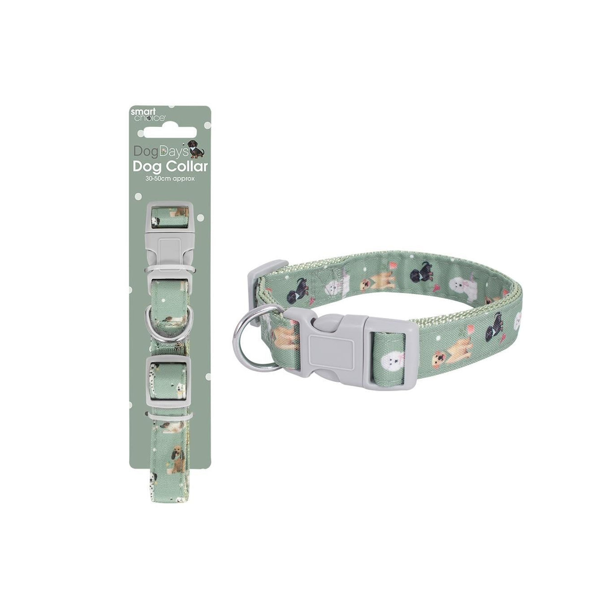 RSW Smart Choice Dog Print Dog Collar Green 30-50cm SC1677