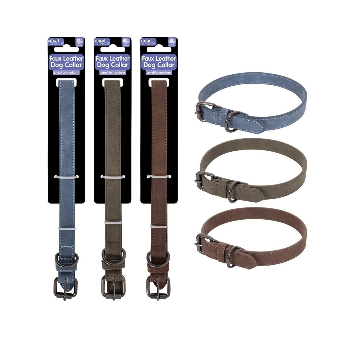RSW Smart Choice Faux Leather Dog Collar Assorted Colours Small to Medium SC1816 | 55cm Max Size