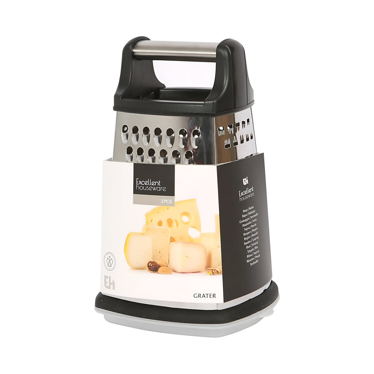 Excellent Houseware Stainless Steel Grater with Lid Container Silver and Black Pack of 2 170458320