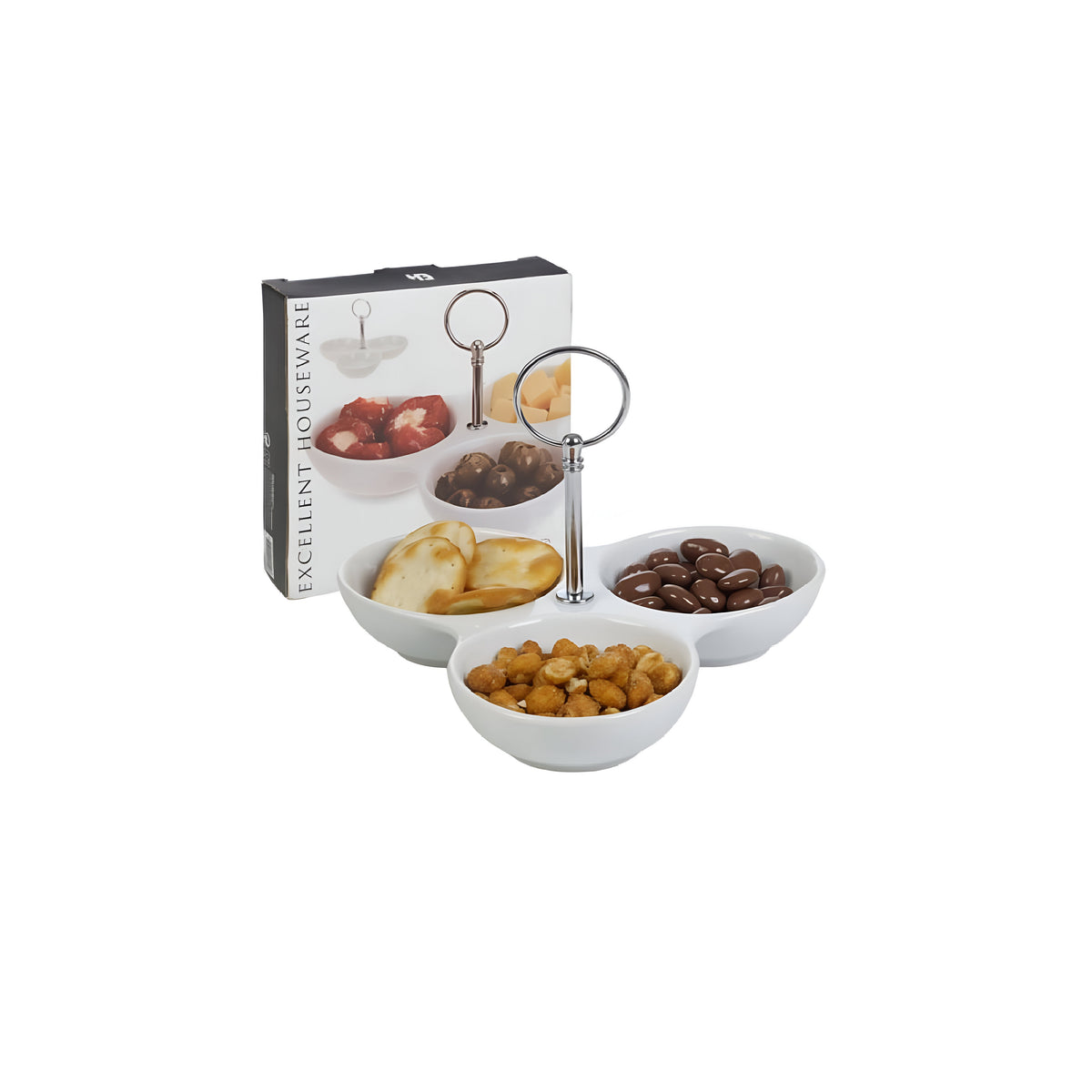Excellent Houseware 3 Compartment Porcelain Serving Platter White 20cm x 3.6cm 795800050