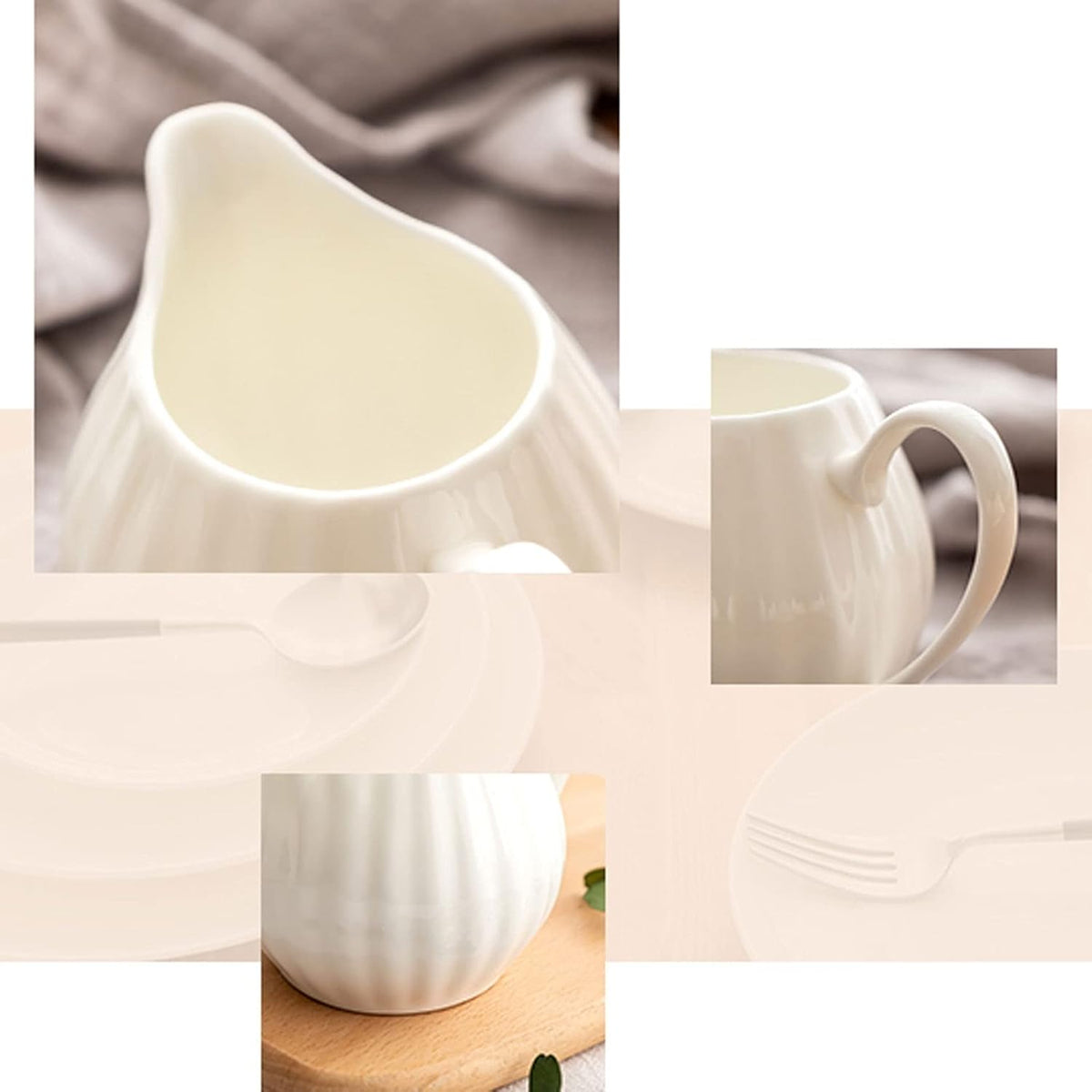 Bone China Porcelain Ribbed Milk Jar with Handle 310ml DN1801710 | Watermelon Pattern Design | Serving Jug for Coffee and Tea