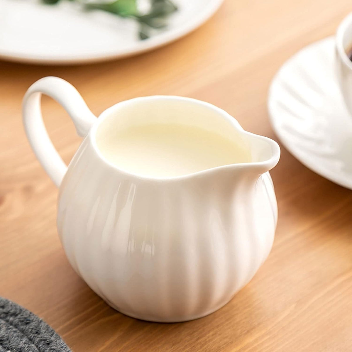 Bone China Porcelain Ribbed Milk Jar with Handle 310ml DN1801710 | Watermelon Pattern Design | Serving Jug for Coffee and Tea