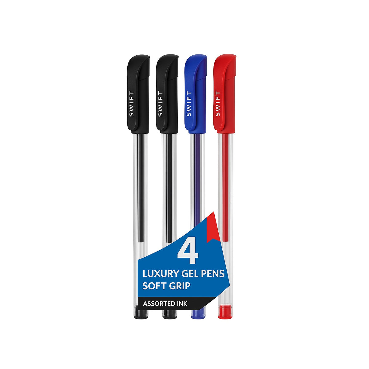 Swift Soft Grip Luxury Gel Pens Assorted Ink Pack of 4 P3097