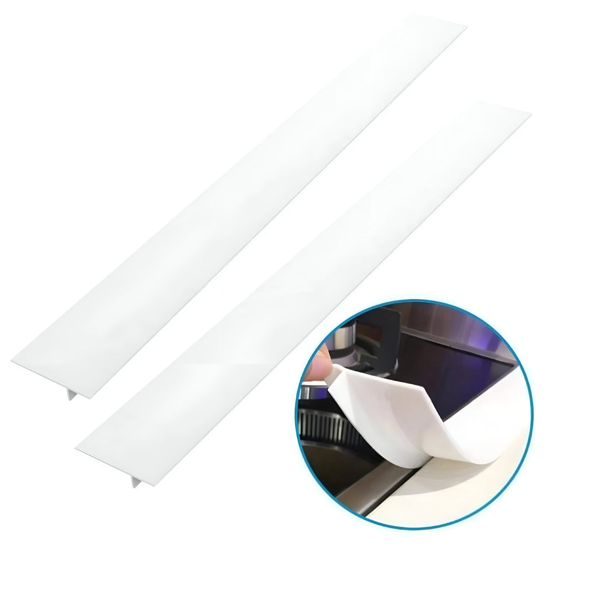 Ashley Housewares Silicone Kitchen Counter Gap Strip White 530mm x 55mm Pack of 2 KS250 | Easy Clean | Easy to Cut