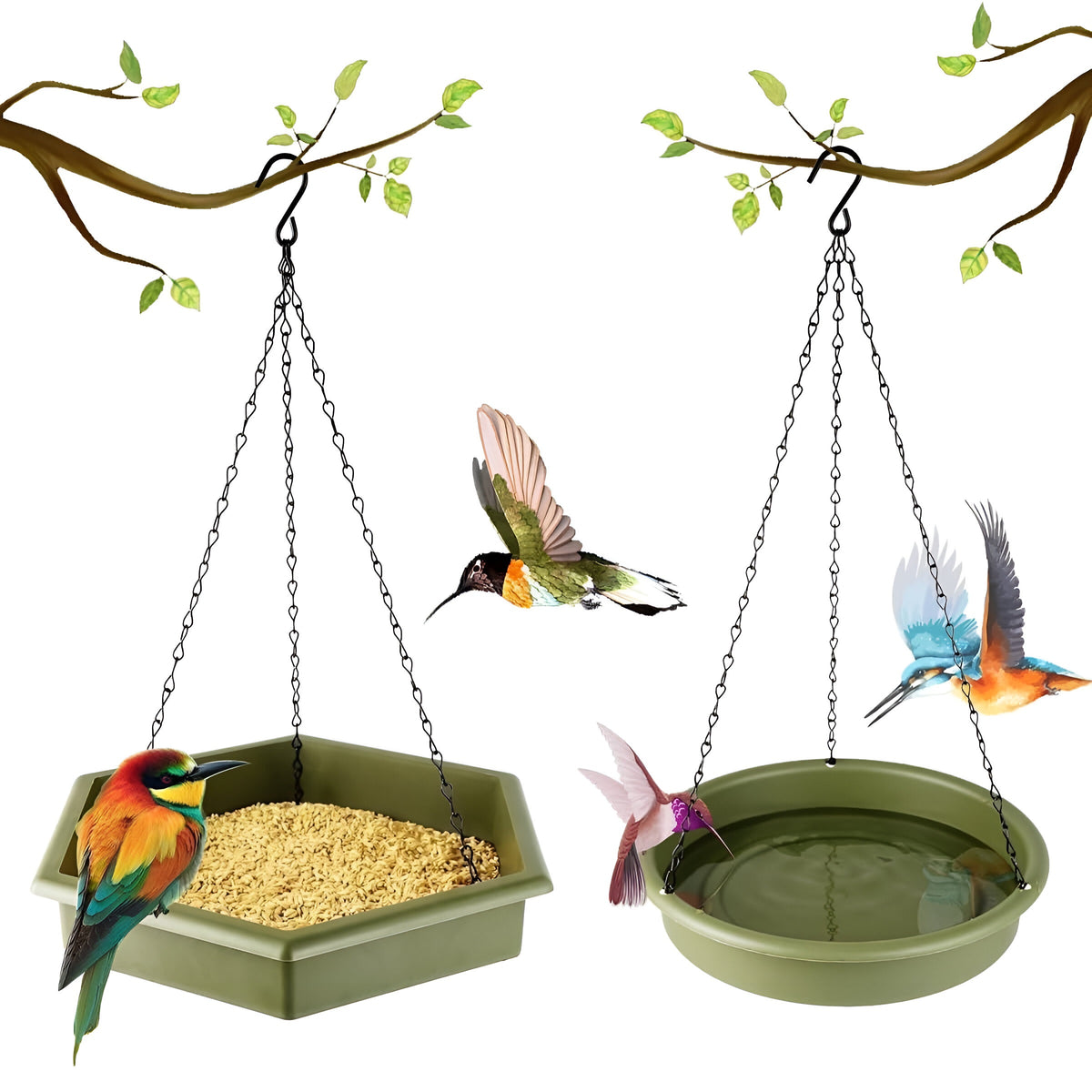 Redwood Leisure 2 in 1 Bird Feeder and Bath Navy Green BF128 | Easy to Hang and Refill
