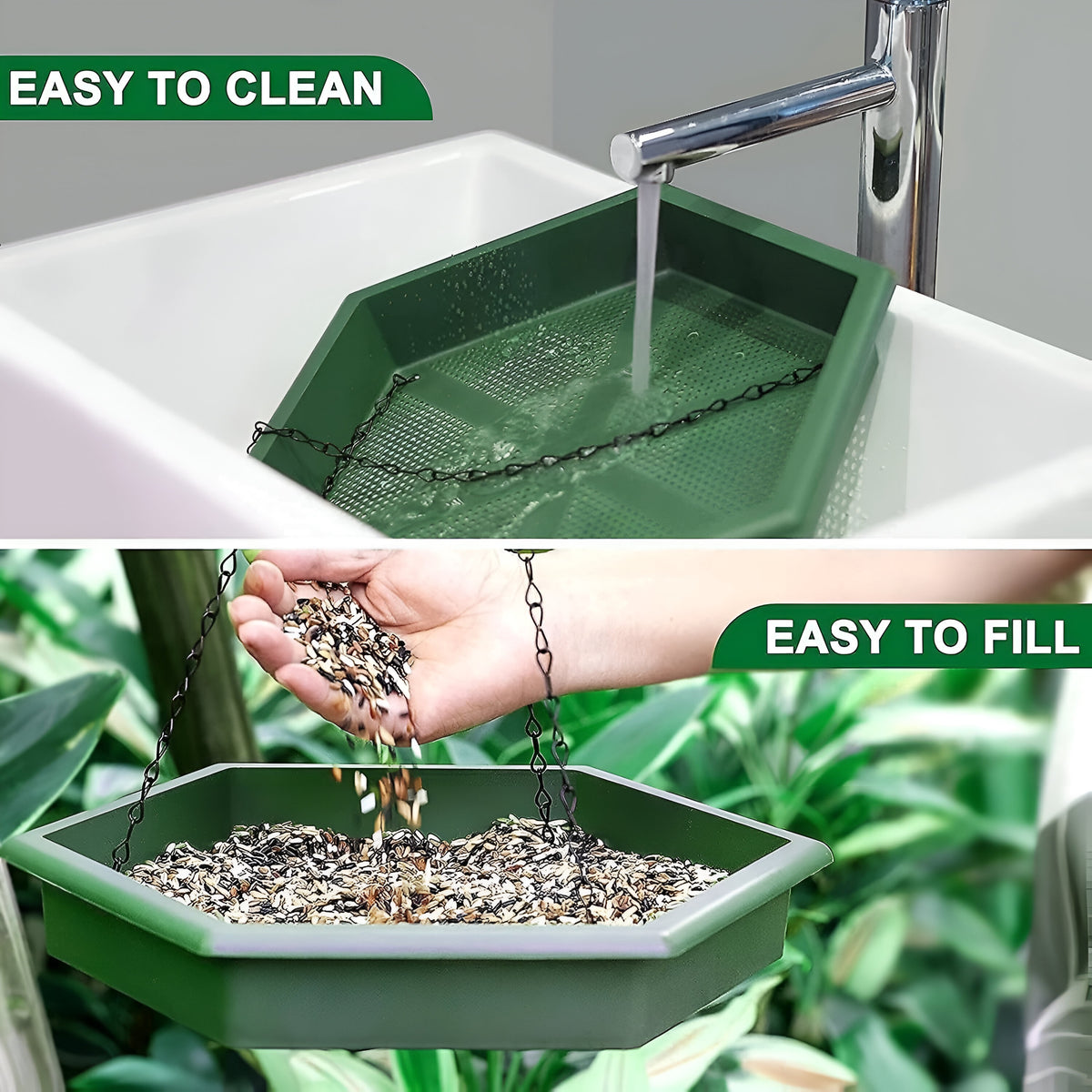 Redwood Leisure 2 in 1 Bird Feeder and Bath Navy Green BF128 | Easy to Hang and Refill
