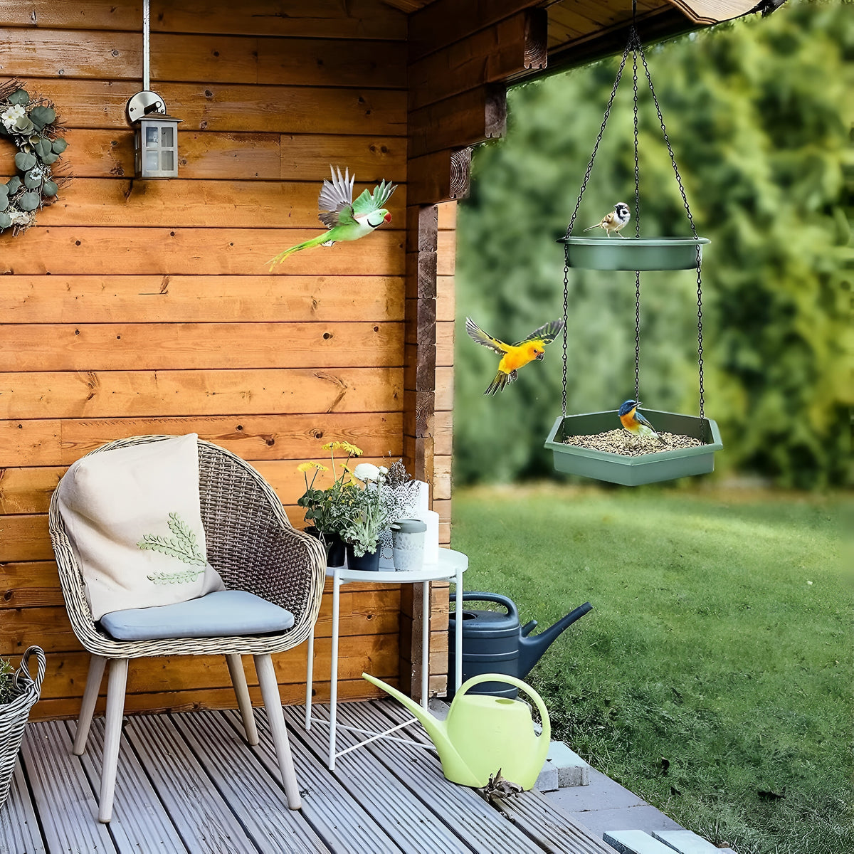 Redwood Leisure 2 in 1 Bird Feeder and Bath Navy Green BF128 | Easy to Hang and Refill