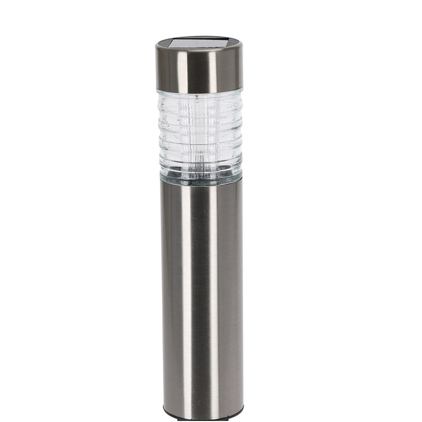 SuperBright Stainless Steel Solar LED Bollard Light Silver 6cm x 27cm DT3000320 | Brushed Stainless Steel Finish | Modern Outdoor Pathway Garden Lamp | Warm White Lighting | Weatherproof with Ribbed Glass Lens