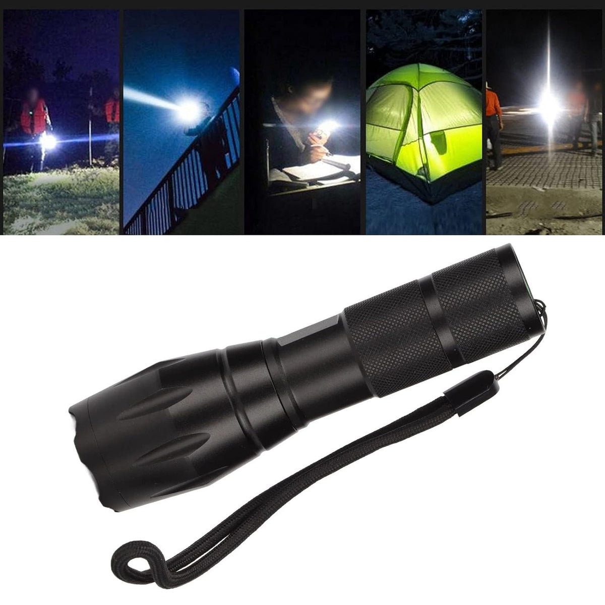 FX Tools Light Tactical LED Torch Flashlight Black 13cm CY8215460 | Zoomable Beam | 5 Light Modes | High Lumens | For Outdoor Adventure