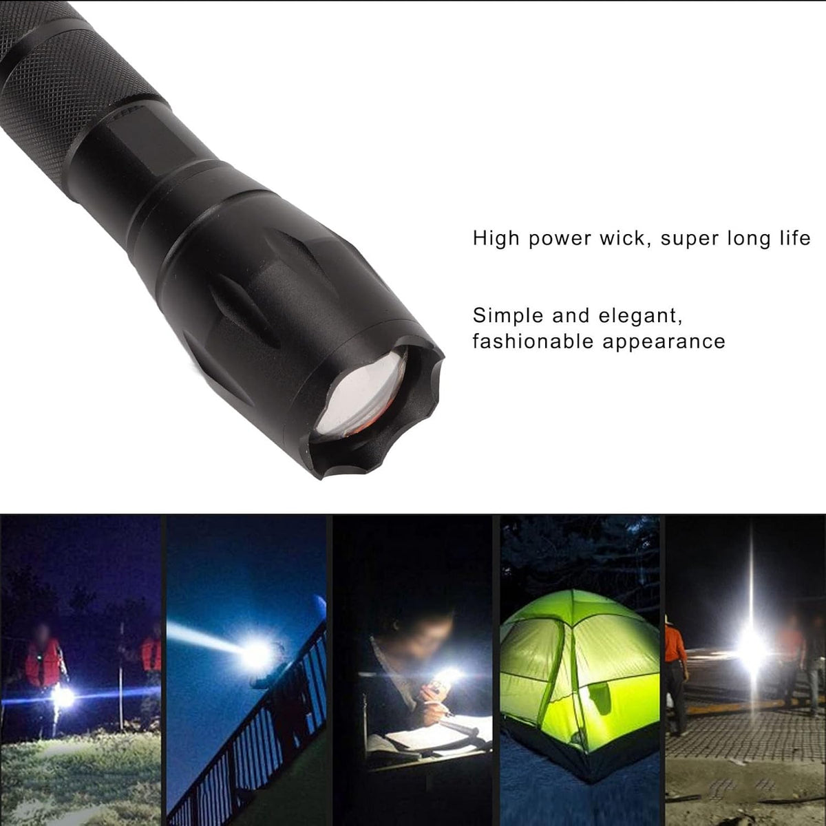 FX Tools Light Tactical LED Torch Flashlight Black 13cm CY8215460 | Zoomable Beam | 5 Light Modes | High Lumens | For Outdoor Adventure