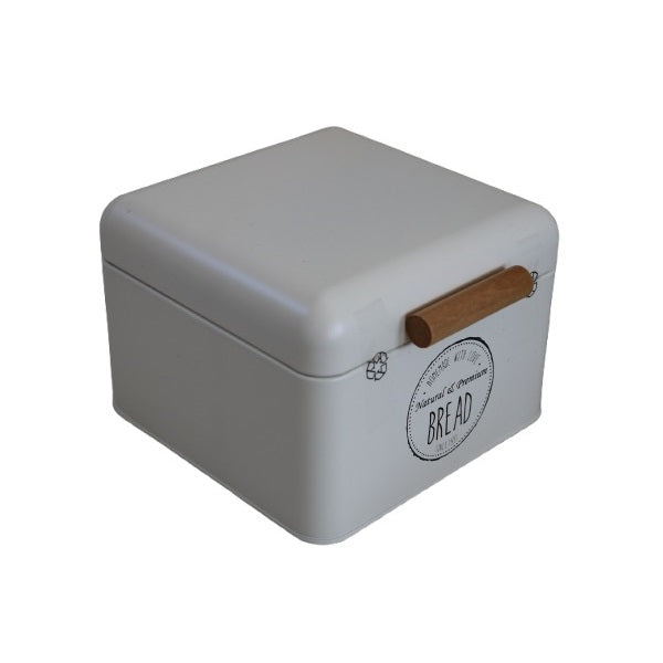 Natural and Premium Vintage Metal Bread Box with Lid White 22cm x 20cm x 14cm C80653710 | Container with Wooden Handle | For Bread-Pastries and Baked Goods