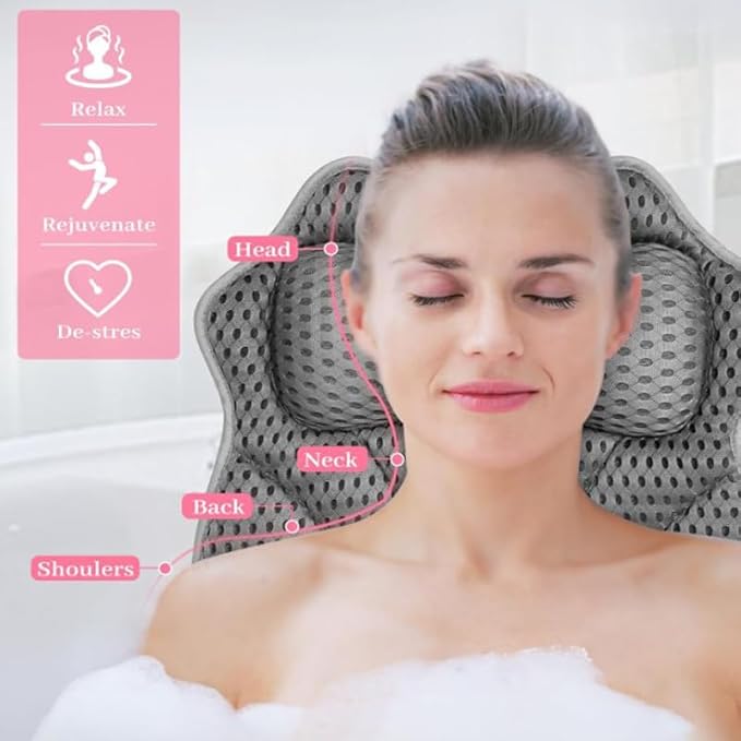 Bathroom Solutions Luxury Bath Pillow for Tub Assorted Colours 29cm x 30cm x 5.5cm Pack of 1 HH1000070 | Soft 3D Air Mesh Bathtub Pillow | For Neck and Shoulder Support | Quick Dry and Machine Washable