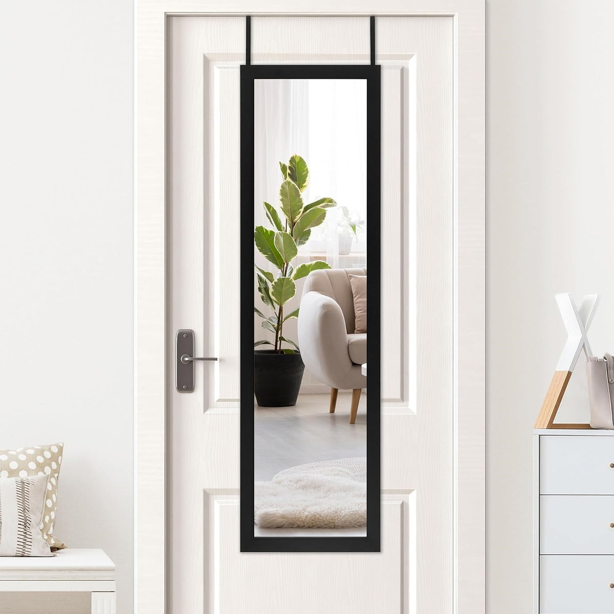 Trends 4 You Full Length Over Door Mirror with Frame Black 34cm x 94cm FL2100710 | Hanging Dressing Mirror | For Bedroom-Bathroom or Closet | Space-Saving Design | Easy Installation