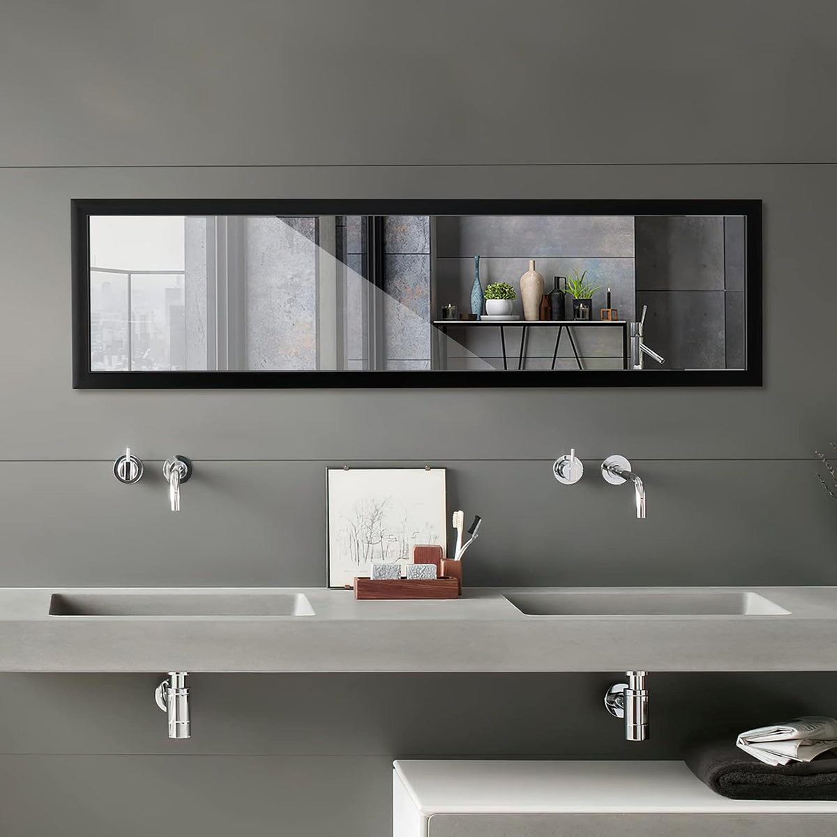 Trends 4 You Full Length Over Door Mirror with Frame Black 34cm x 94cm FL2100710 | Hanging Dressing Mirror | For Bedroom-Bathroom or Closet | Space-Saving Design | Easy Installation