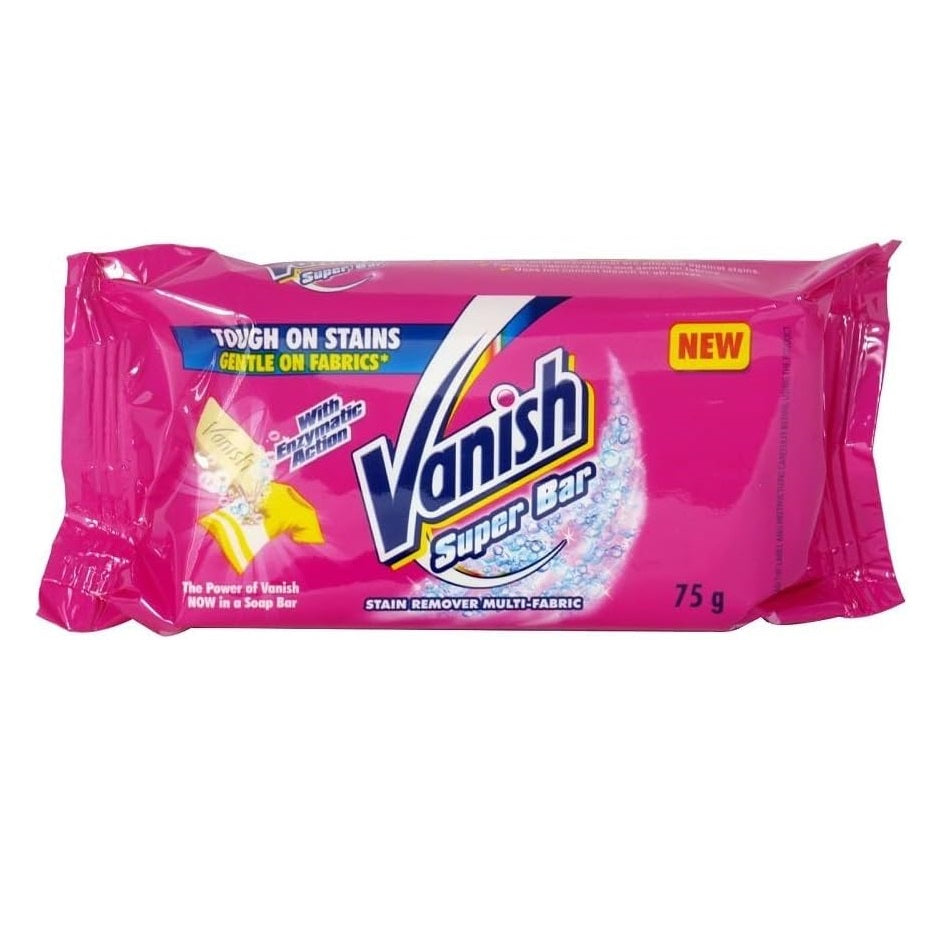 Vanish Super Bar Stain Remover Soap Pink 75g | Tough on Stains | Gentle on Fabrics | Enzymatic Action Multi-Fabric Laundry Bar