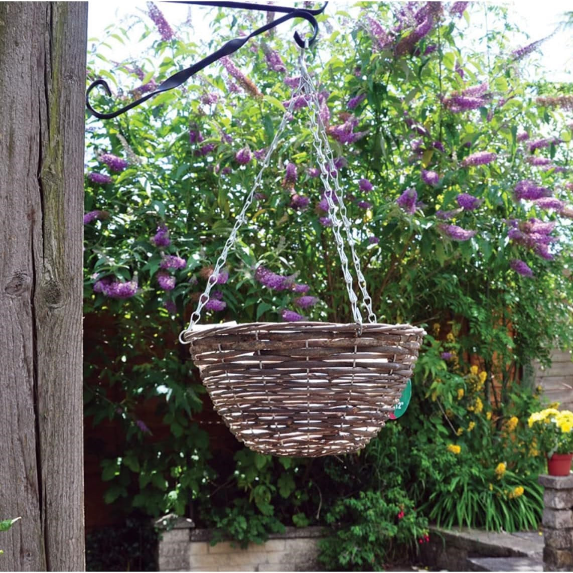 Kingfisher Garden Rattan Hanging Basket Dark Brown 14-Inch HB14R | Pre-Lined Planter with Chain | Natural Woven Design for Outdoor and Indoor Use
