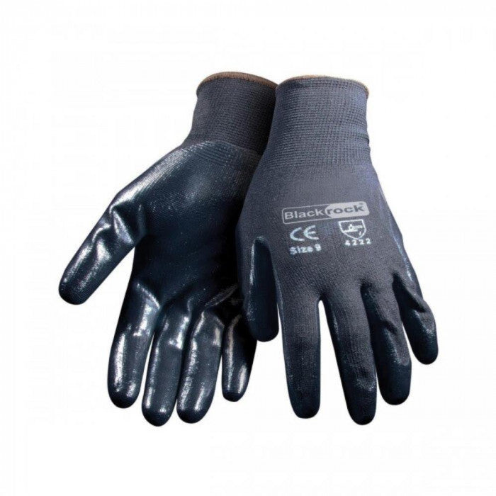 Rodo Blackrock Nitrile-Coated Super Grip Work Gloves Black Large Pack of 2 8430209 | Size 9 | Safety Gloves | For Construction-DIY and Industrial Use