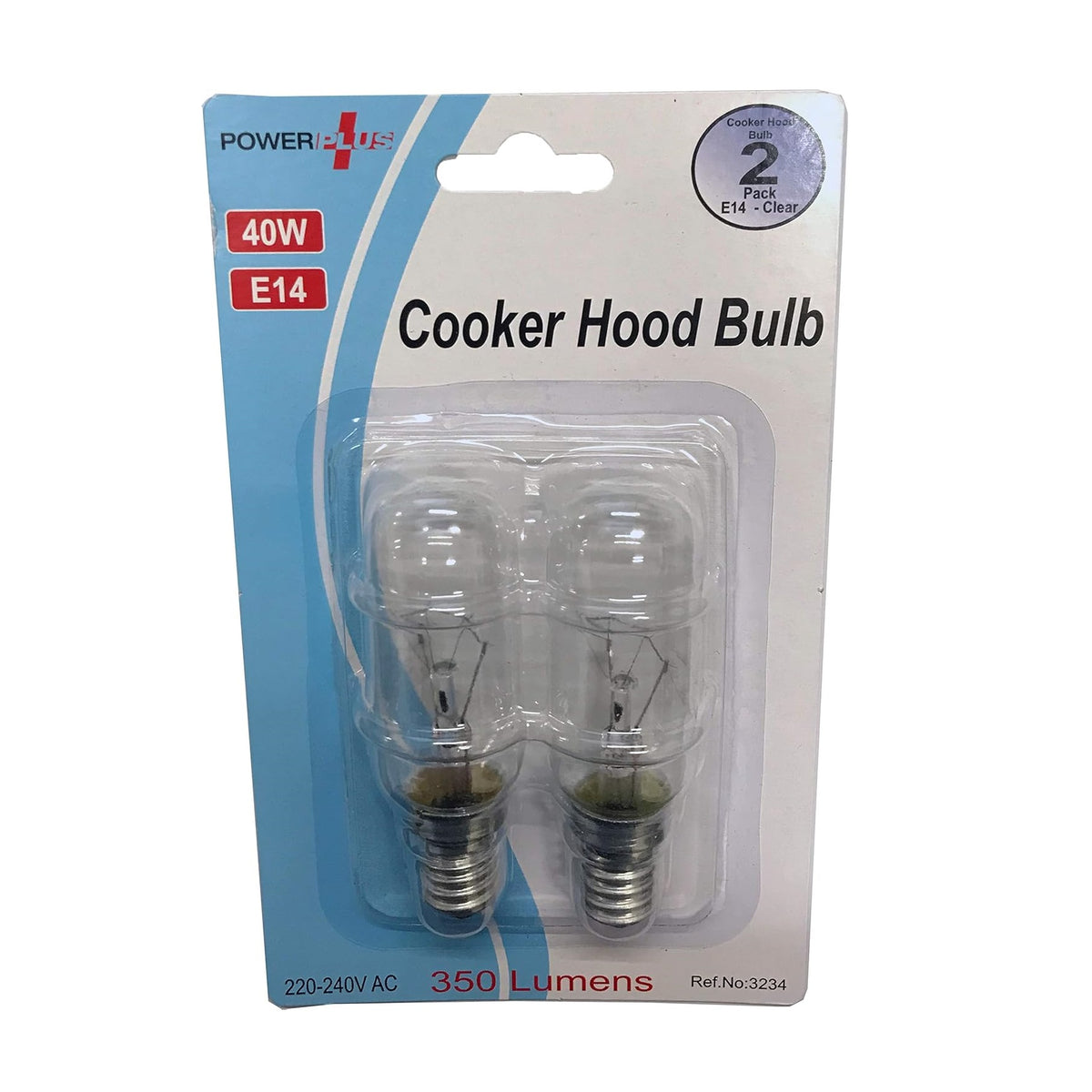 PowerPlus E14 Cooker Hood Bulb 40W Clear Pack of 2 3234 | 350 Lumens | 220-240V AC | For Kitchen Extractor Fans and Ovens