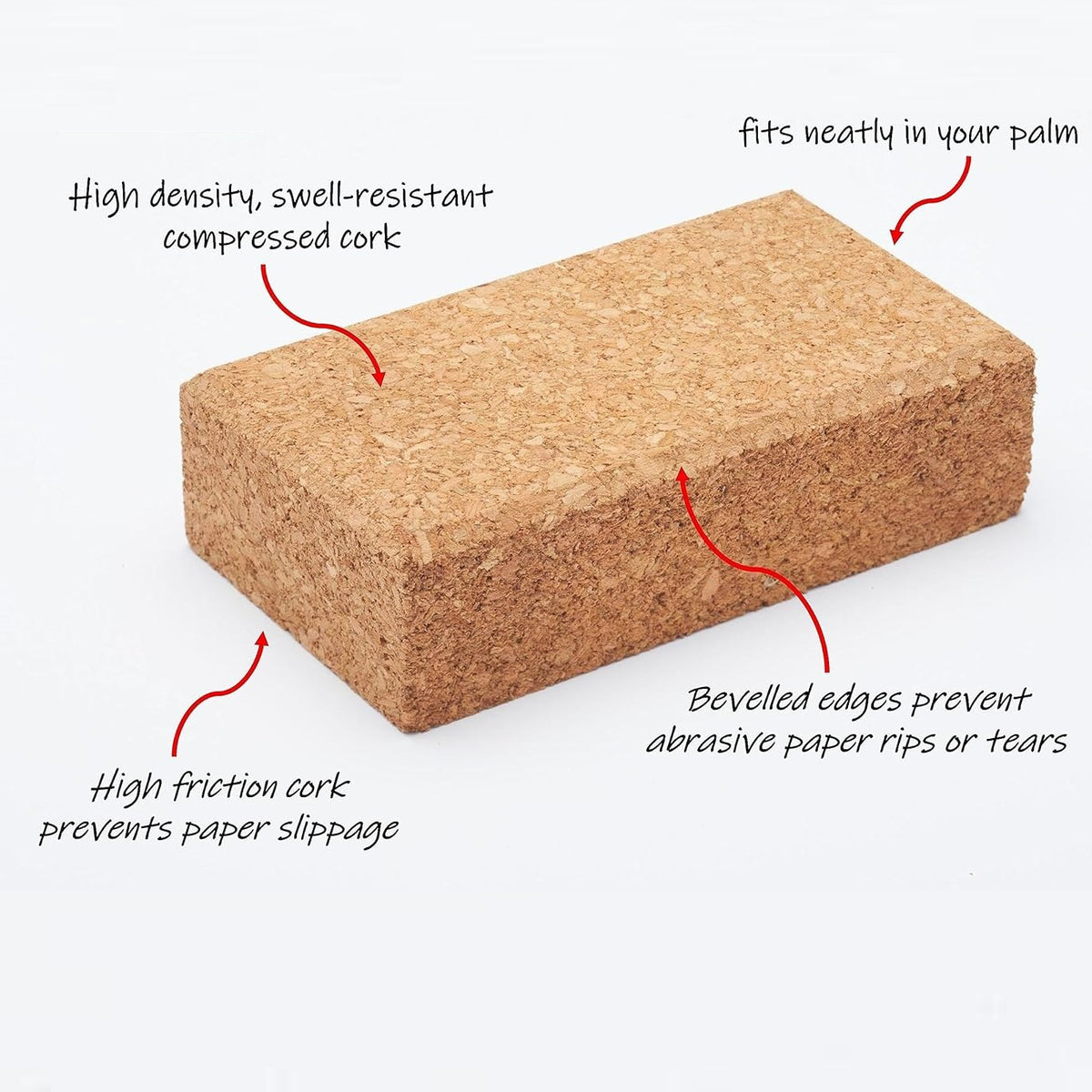 Cork Sanding Block Brown | Handheld Swell-Resistant Block | With Bevelled Edges and Anti-Slip Grip | Ideal for Surface Smoothing