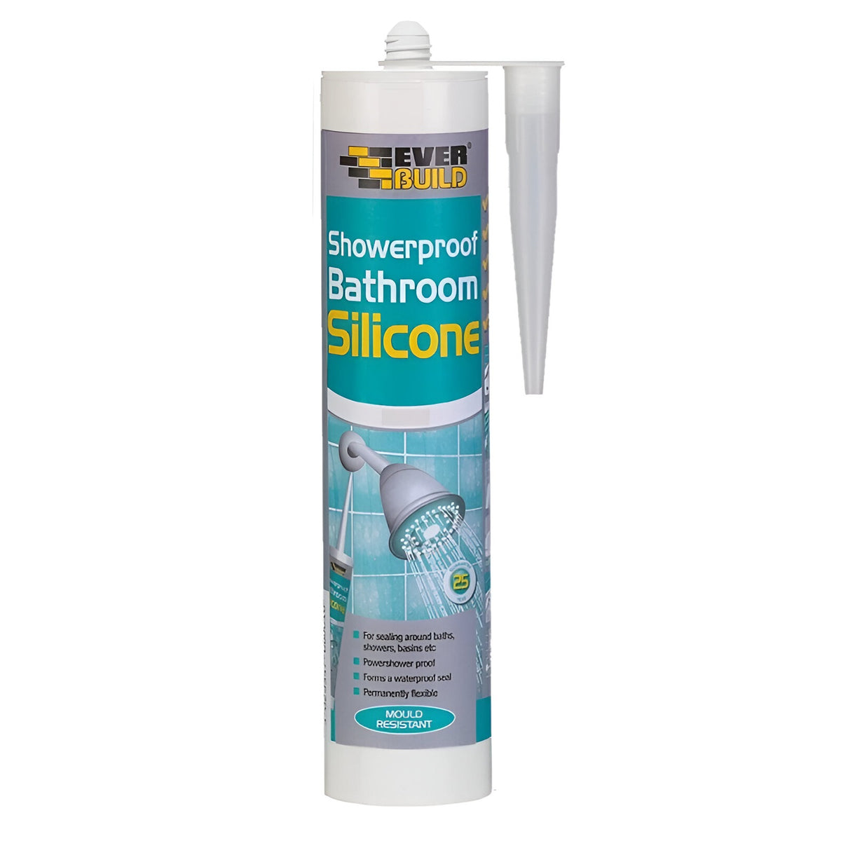 Everbuild Showerproof Bathroom Silicone Sealant White SHOWWE| For Sealing Around Baths - Showers - Basins | Power Showerproof | Forms a Waterproof Seal | Permanently Flexible | Mould Resistant