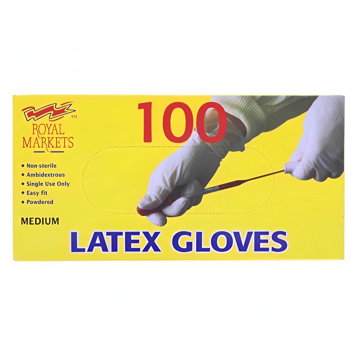 Royal Markets Latex Gloves Beige Medium Pack of 100 LGM100RM | Non-Sterile | Ambidextrous | Single Use Only | Easy Fit | Powdered