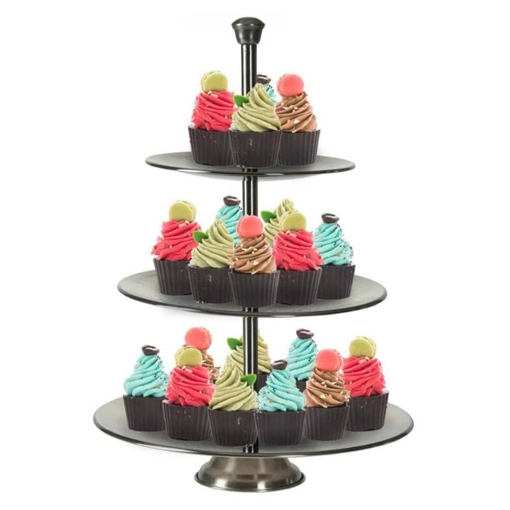 Excellent Houseware 3 Layers Hammered Etagere or Food Stand Chrome 25cm x 36.5cm A12441130