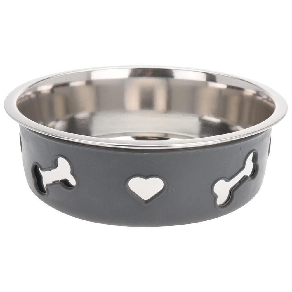 Stainless Steel Pet Bowl with Suction Base Black and Chrome 21cm x 7cm A12650400