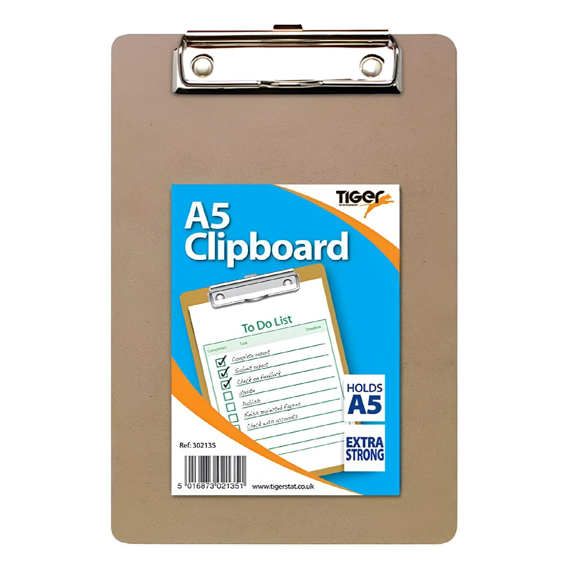 Tiger Masonite Hardboard Clipboard Brown A5 302135 | Extra Strong | Holds A5