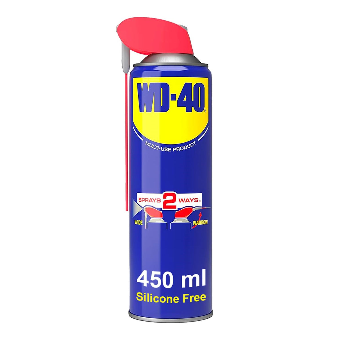 WD-40 Multi-Use Smart Straw Maintenance Aerosol Spray 450ml 1001730A | Sprays 2 Ways | Silicone Free | Wide and Narrow Spray for Maintenance | Rust Protection and Lubrication
