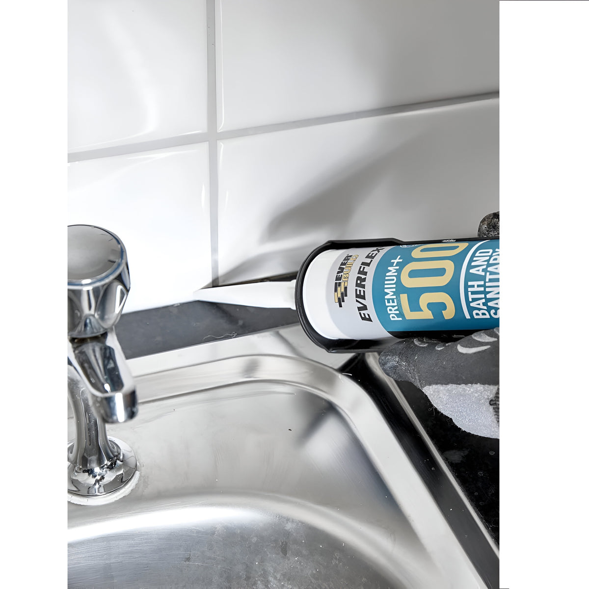 Everbuild Everflex Premium Plus 500 Bath and Sanitary Silicone White Standard Cartridge 500WE | For Sealing Baths-Showers-Sanitary-Fittings and Ceramics | Fungal Resistant | Mid Modulus Sealant