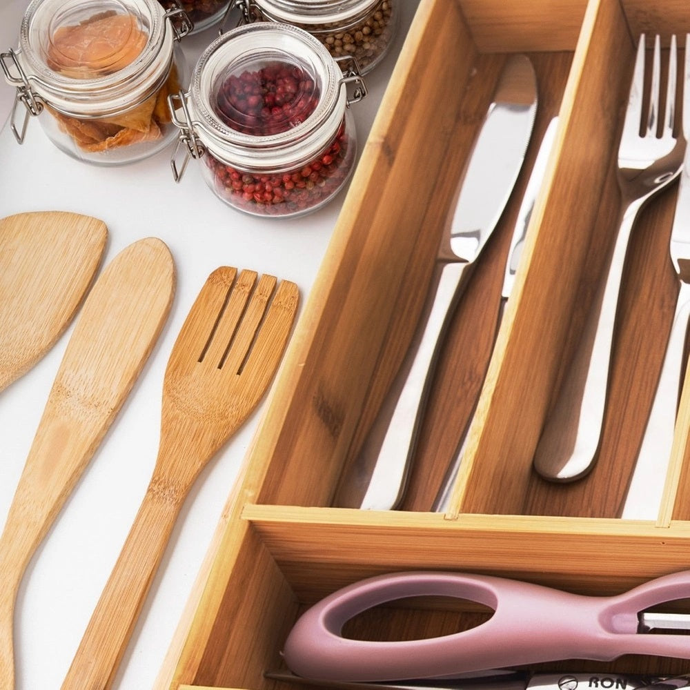 Excellent Houseware Bamboo Cutlery Tray Natural 35cm x 26cm x 5cm BA2000010