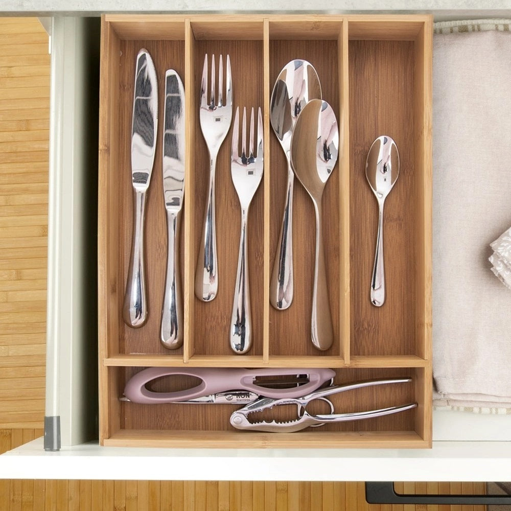 Excellent Houseware Bamboo Cutlery Tray Natural 35cm x 26cm x 5cm BA2000010