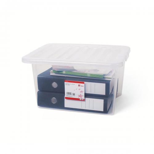 Wham Plastic Storage Box with Lid Clear 35Ltr 395mm x 490mm x 260mm Z10890 | Stackable Container for Home-Office or Garage | Ideal for Organizing and Decluttering