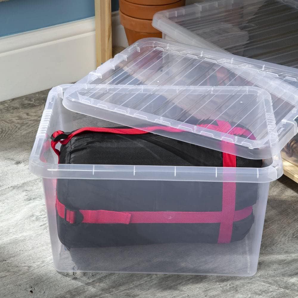 Wham Plastic Storage Box with Lid Clear 35Ltr 395mm x 490mm x 260mm Z10890 | Stackable Container for Home-Office or Garage | Ideal for Organizing and Decluttering