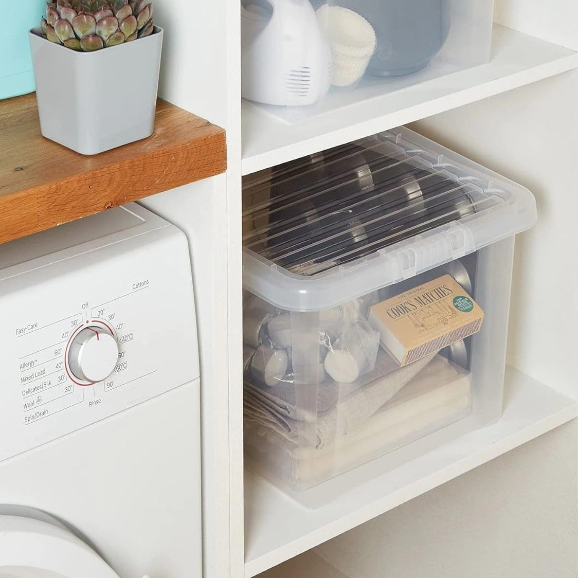 Wham Plastic Storage Box with Lid Clear 35Ltr 395mm x 490mm x 260mm Z10890 | Stackable Container for Home-Office or Garage | Ideal for Organizing and Decluttering