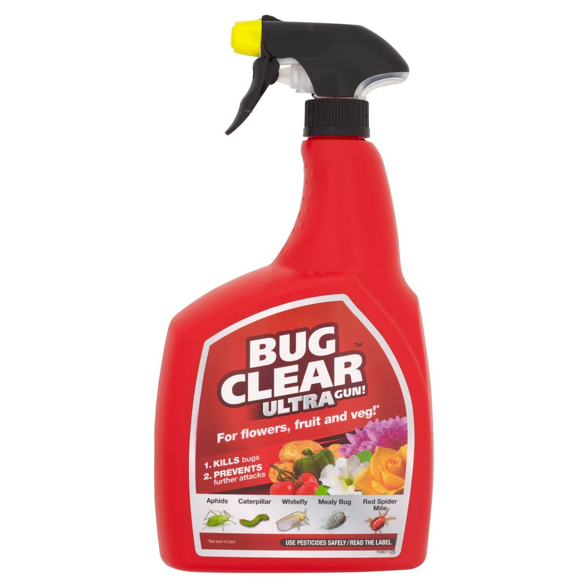 Bug Clear Ultra Gun Insecticide Spray Red 1Ltr 115148 | Pest Control for Flowers-Fruit and Vegetables | Kills Bugs | Prevents Further Attacks