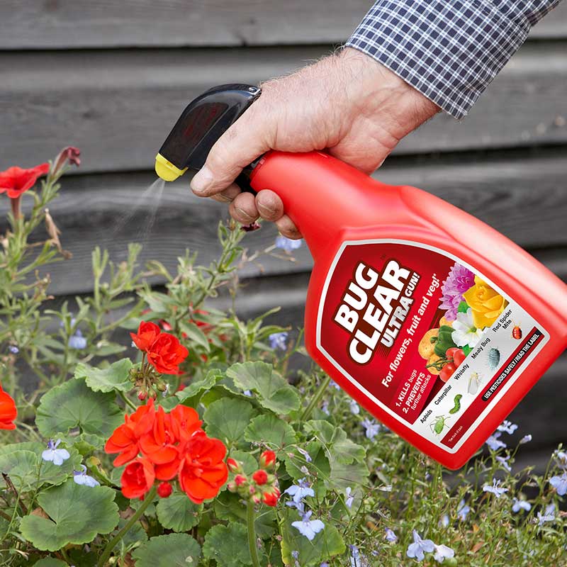 Bug Clear Ultra Gun Insecticide Spray Red 1Ltr 115148 | Pest Control for Flowers-Fruit and Vegetables | Kills Bugs | Prevents Further Attacks