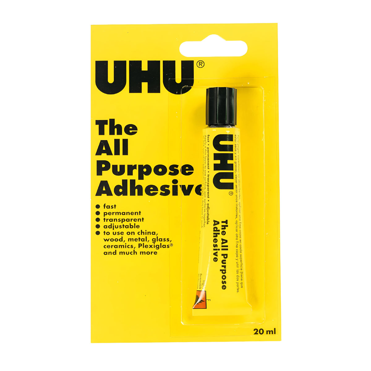 UHU The All Purpose Adhesive Transparent 20ml 40058 | Fast | Permanent | Adjustable | To Use on China Wood - Metal - Glass - Ceramics - Plexiglas and Much More