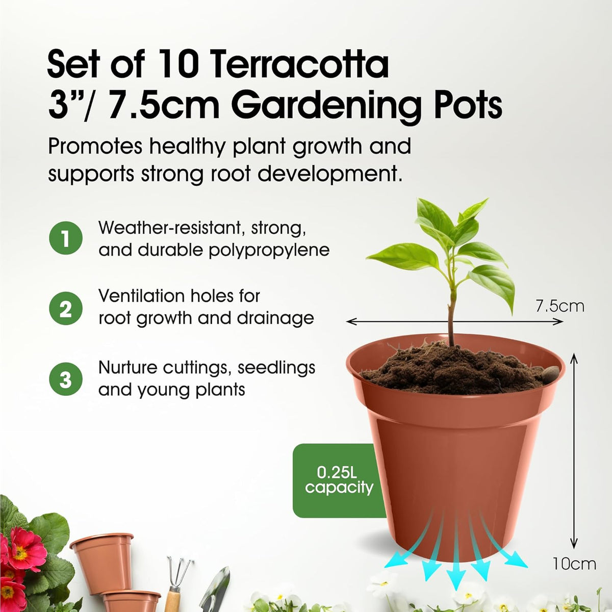 Whitefurze Garden Pot Terracotta H10cm x W7.5cm Pack of 10 G040123