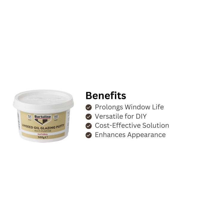Bartoline Multi-Purpose Linseed Oil Glazing Putty Natural 500g 55340010 | Traditional Window Putty For Wood  Metal Frames | Paintable | Weather-Resistant