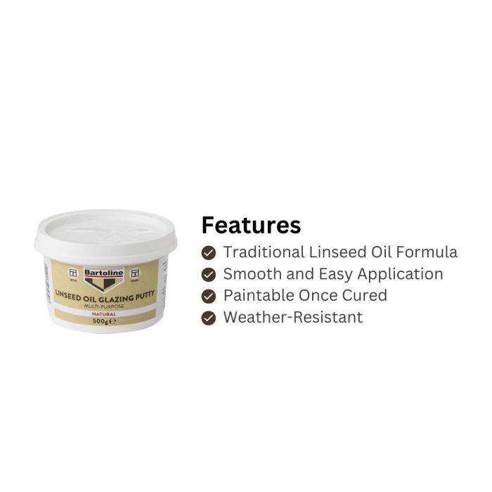 Bartoline Multi-Purpose Linseed Oil Glazing Putty Natural 500g 55340010 | Traditional Window Putty For Wood  Metal Frames | Paintable | Weather-Resistant